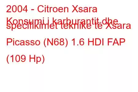 2004 - Citroen Xsara
Konsumi i karburantit dhe specifikimet teknike të Xsara Picasso (N68) 1.6 HDI FAP (109 Hp)