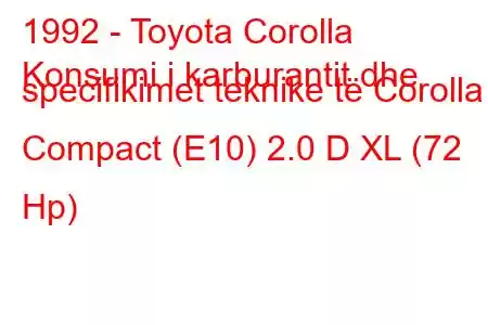 1992 - Toyota Corolla
Konsumi i karburantit dhe specifikimet teknike të Corolla Compact (E10) 2.0 D XL (72 Hp)