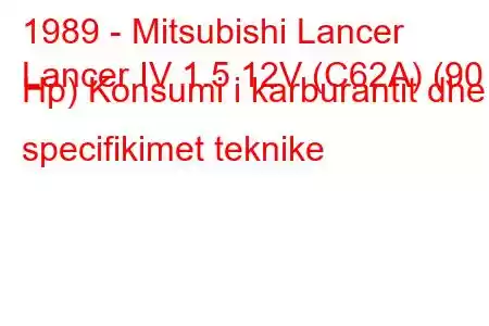 1989 - Mitsubishi Lancer
Lancer IV 1.5 12V (C62A) (90 Hp) Konsumi i karburantit dhe specifikimet teknike