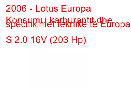 2006 - Lotus Europa
Konsumi i karburantit dhe specifikimet teknike të Europa S 2.0 16V (203 Hp)