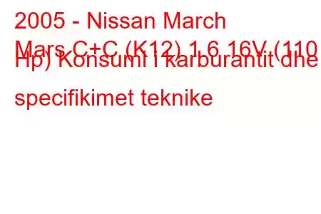 2005 - Nissan March
Mars C+C (K12) 1.6 16V (110 Hp) Konsumi i karburantit dhe specifikimet teknike