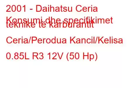 2001 - Daihatsu Ceria
Konsumi dhe specifikimet teknike të karburantit Ceria/Perodua Kancil/Kelisa 0.85L R3 12V (50 Hp)