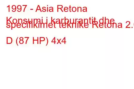 1997 - Asia Retona
Konsumi i karburantit dhe specifikimet teknike Retona 2.0 D (87 HP) 4x4