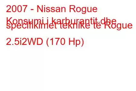 2007 - Nissan Rogue
Konsumi i karburantit dhe specifikimet teknike të Rogue 2.5i2WD (170 Hp)