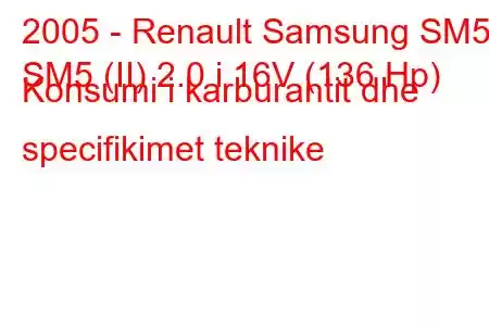 2005 - Renault Samsung SM5
SM5 (II) 2.0 i 16V (136 Hp) Konsumi i karburantit dhe specifikimet teknike