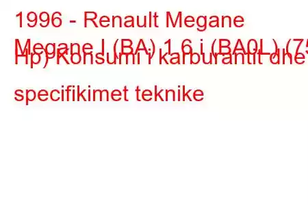 1996 - Renault Megane
Megane I (BA) 1.6 i (BA0L) (75 Hp) Konsumi i karburantit dhe specifikimet teknike