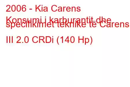 2006 - Kia Carens
Konsumi i karburantit dhe specifikimet teknike të Carens III 2.0 CRDi (140 Hp)