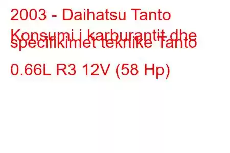 2003 - Daihatsu Tanto
Konsumi i karburantit dhe specifikimet teknike Tanto 0.66L R3 12V (58 Hp)