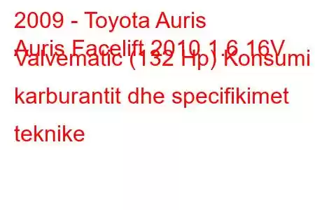 2009 - Toyota Auris
Auris Facelift 2010 1.6 16V Valvematic (132 Hp) Konsumi i karburantit dhe specifikimet teknike