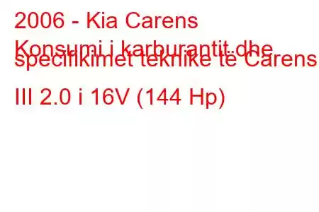 2006 - Kia Carens
Konsumi i karburantit dhe specifikimet teknike të Carens III 2.0 i 16V (144 Hp)