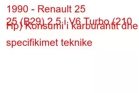 1990 - Renault 25
25 (B29) 2.5 i V6 Turbo (210 Hp) Konsumi i karburantit dhe specifikimet teknike