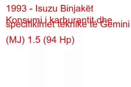 1993 - Isuzu Binjakët
Konsumi i karburantit dhe specifikimet teknike të Gemini (MJ) 1.5 (94 Hp)