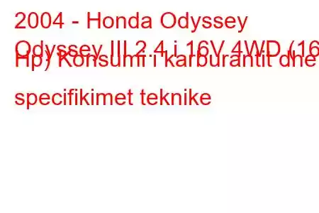 2004 - Honda Odyssey
Odyssey III 2.4 i 16V 4WD (160 Hp) Konsumi i karburantit dhe specifikimet teknike