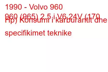 1990 - Volvo 960
960 (965) 2.5 i V6 24V (170 Hp) Konsumi i karburantit dhe specifikimet teknike