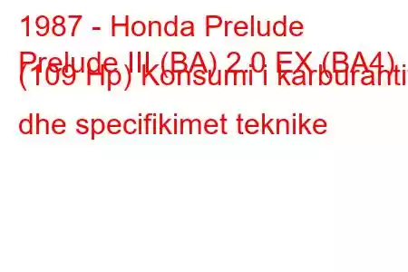 1987 - Honda Prelude
Prelude III (BA) 2.0 EX (BA4) (109 Hp) Konsumi i karburantit dhe specifikimet teknike