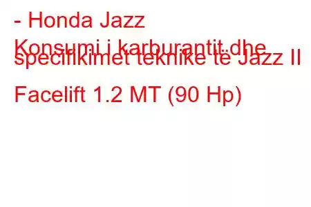 - Honda Jazz
Konsumi i karburantit dhe specifikimet teknike të Jazz II Facelift 1.2 MT (90 Hp)