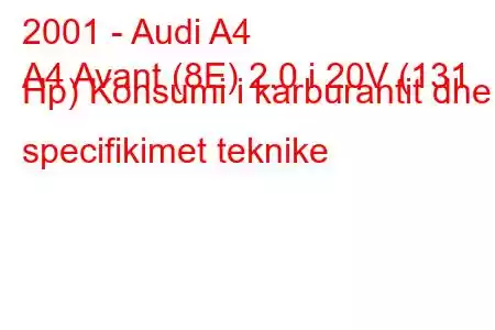 2001 - Audi A4
A4 Avant (8E) 2.0 i 20V (131 Hp) Konsumi i karburantit dhe specifikimet teknike