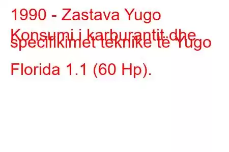 1990 - Zastava Yugo
Konsumi i karburantit dhe specifikimet teknike të Yugo Florida 1.1 (60 Hp).