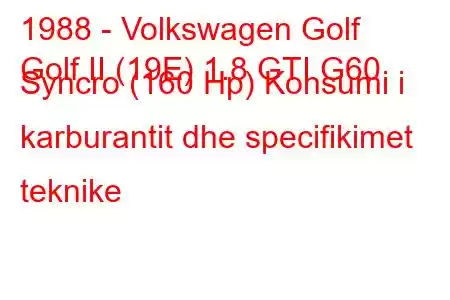 1988 - Volkswagen Golf
Golf II (19E) 1.8 GTI G60 Syncro (160 Hp) Konsumi i karburantit dhe specifikimet teknike