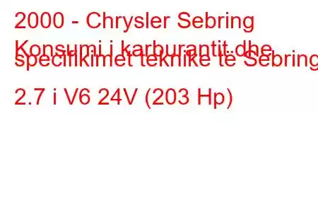 2000 - Chrysler Sebring
Konsumi i karburantit dhe specifikimet teknike të Sebring 2.7 i V6 24V (203 Hp)