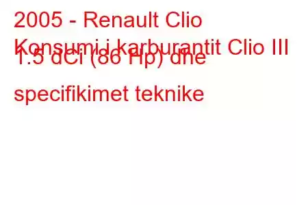 2005 - Renault Clio
Konsumi i karburantit Clio III 1.5 dCi (86 Hp) dhe specifikimet teknike