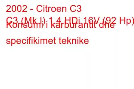 2002 - Citroen C3
C3 (Mk I) 1.4 HDi 16V (92 Hp) Konsumi i karburantit dhe specifikimet teknike