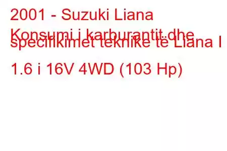 2001 - Suzuki Liana
Konsumi i karburantit dhe specifikimet teknike të Liana I 1.6 i 16V 4WD (103 Hp)