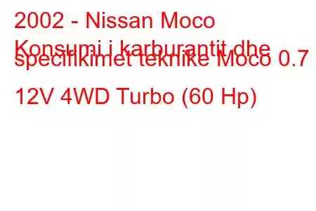 2002 - Nissan Moco
Konsumi i karburantit dhe specifikimet teknike Moco 0.7 i 12V 4WD Turbo (60 Hp)