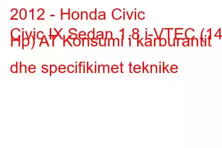 2012 - Honda Civic
Civic IX Sedan 1.8 i-VTEC (142 Hp) AT Konsumi i karburantit dhe specifikimet teknike