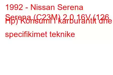 1992 - Nissan Serena
Serena (C23M) 2.0 16V (126 Hp) Konsumi i karburantit dhe specifikimet teknike