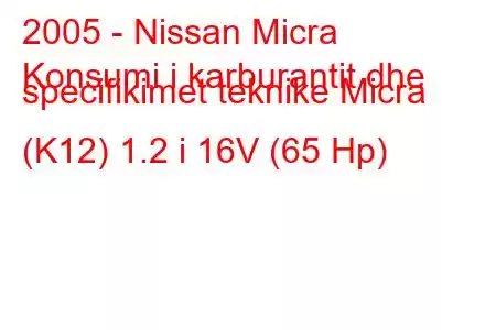 2005 - Nissan Micra
Konsumi i karburantit dhe specifikimet teknike Micra (K12) 1.2 i 16V (65 Hp)