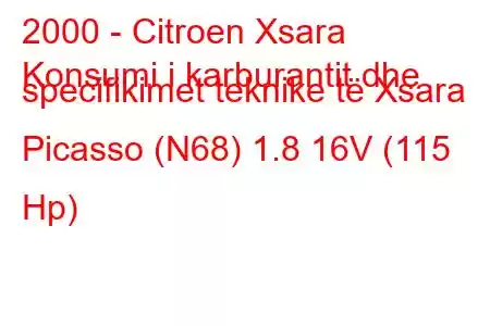 2000 - Citroen Xsara
Konsumi i karburantit dhe specifikimet teknike të Xsara Picasso (N68) 1.8 16V (115 Hp)