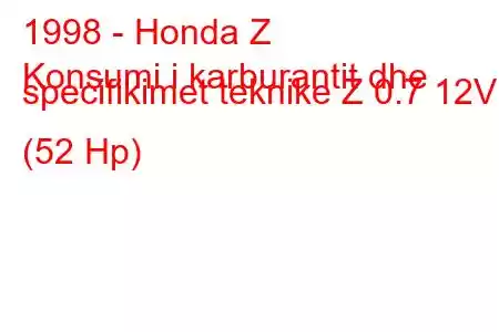 1998 - Honda Z
Konsumi i karburantit dhe specifikimet teknike Z 0.7 12V (52 Hp)