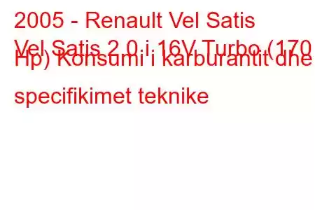 2005 - Renault Vel Satis
Vel Satis 2.0 i 16V Turbo (170 Hp) Konsumi i karburantit dhe specifikimet teknike