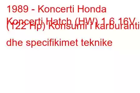 1989 - Koncerti Honda
Koncerti Hatch (HW) 1.6 16V (122 Hp) Konsumi i karburantit dhe specifikimet teknike