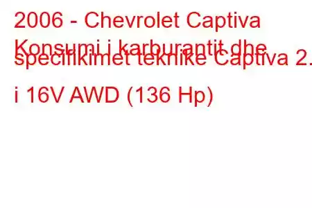 2006 - Chevrolet Captiva
Konsumi i karburantit dhe specifikimet teknike Captiva 2.4 i 16V AWD (136 Hp)