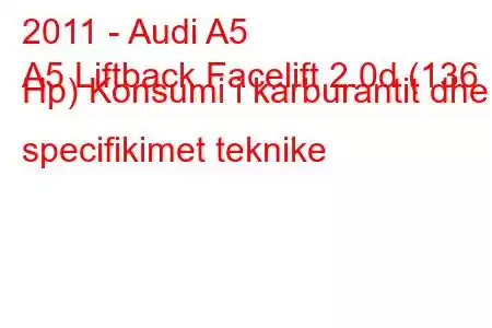 2011 - Audi A5
A5 Liftback Facelift 2.0d (136 Hp) Konsumi i karburantit dhe specifikimet teknike