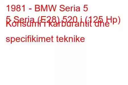 1981 - BMW Seria 5
5 Seria (E28) 520 i (125 Hp) Konsumi i karburantit dhe specifikimet teknike