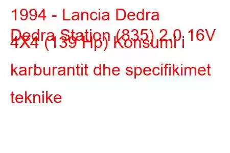 1994 - Lancia Dedra
Dedra Station (835) 2.0 16V 4X4 (139 Hp) Konsumi i karburantit dhe specifikimet teknike