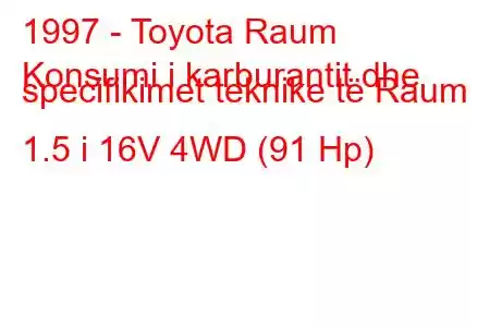 1997 - Toyota Raum
Konsumi i karburantit dhe specifikimet teknike të Raum 1.5 i 16V 4WD (91 Hp)